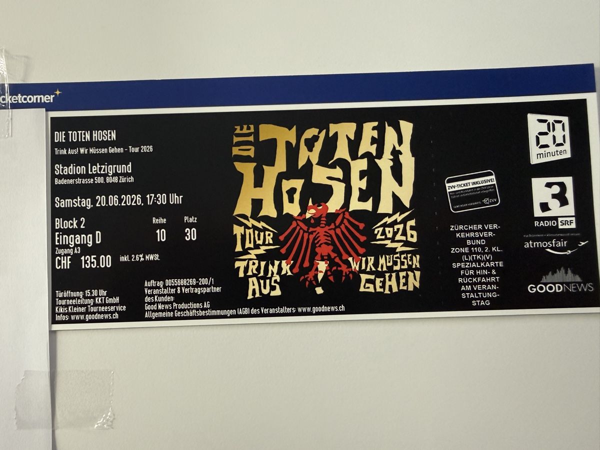 Biglietti: Die Toten Hosen 1 Top Sitzplatz Ticket – Nuovo e nell'imballaggio originale da Ipsach venduto da marco3112