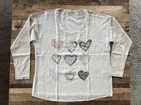 Taifun Shirt Gr. 44 beige Herzen Baumwolle Langarm
