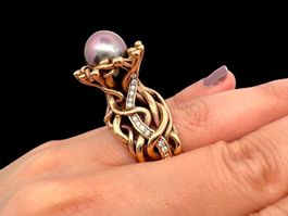 Altlantis Tahiti Perle Diamanten 0.95c Ring 18k Gr 51*S1338