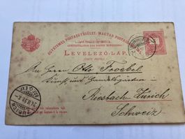 Alte Postkarte Ungarn, gelaufen 1890 nach Zürich Schweiz