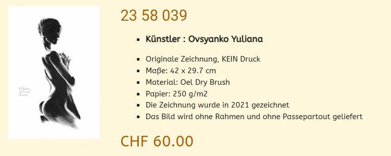 Dipinti: Liquidation !!    Original Akt Gemälde 23 58 039 – Nuovo (secondo la descrizione) da Hagenbuch ZH venduto da Art-Agency 1