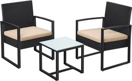 Balkonmöbel Set Polyrattan Tisch Stühle Schwarz JUNO
