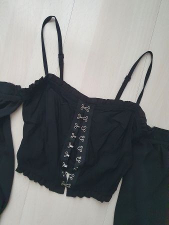 Schulterfreie Gothicbluse m. Verschlüssen Gr S *neu*