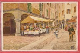 Lugano - Piazza Dante mit Markt - Kunstkarte ca. 1925