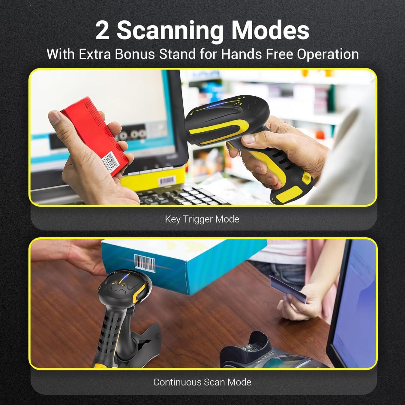 Scanner: Tera 2D QR Barcode Scanner kabellos 8100 Gelb mit Ständer – Nuovo e nell'imballaggio originale da Suhr venduto da SchnapperCH 4