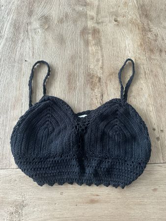 Schwarzes Häkel-Bustier Top Gr. S Sommer Crop Top Boho Festi