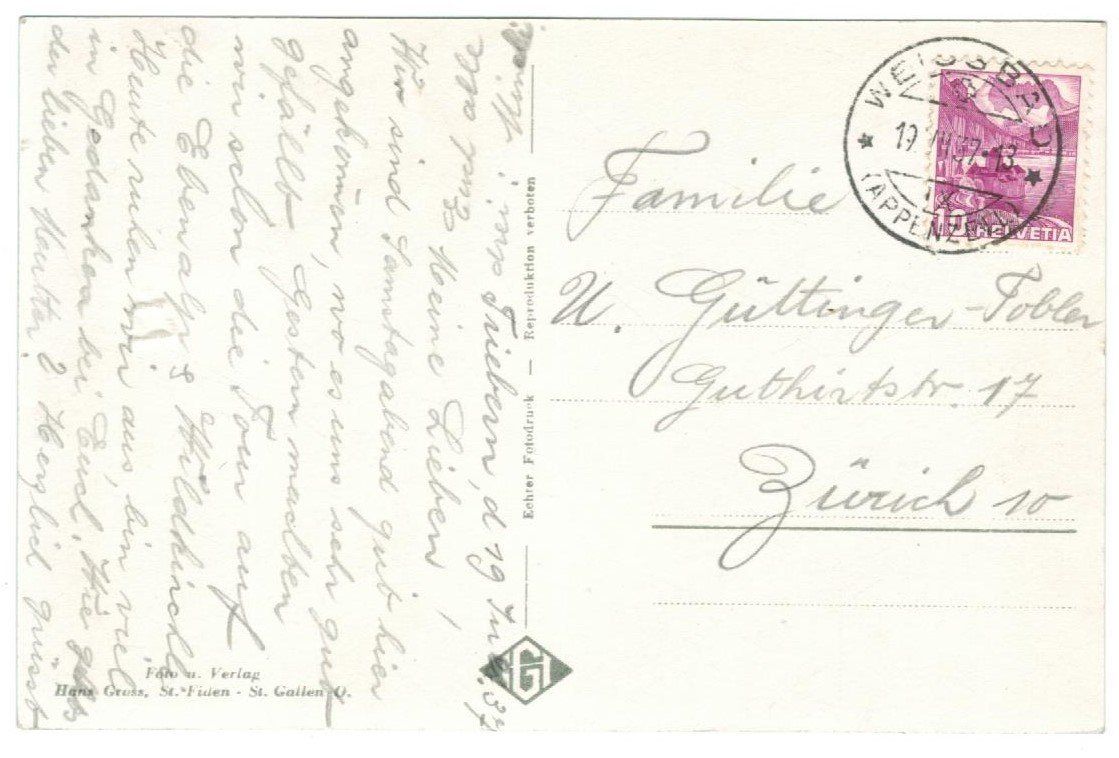 Cartoline postali: AK Weissbad 1937 – Usato da Zürich venduto da Tolima194 1
