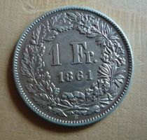 1 Franken 1861, stgl, Kat. CHF 1'200.--