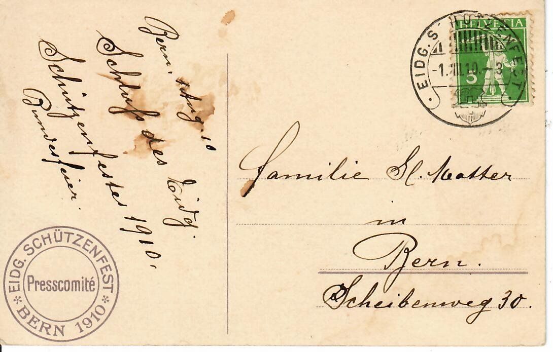 Cartoline postali: Eidg. Schützenfest Bern 1910 – Usato da Hochdorf venduto da Ziegel-16 1