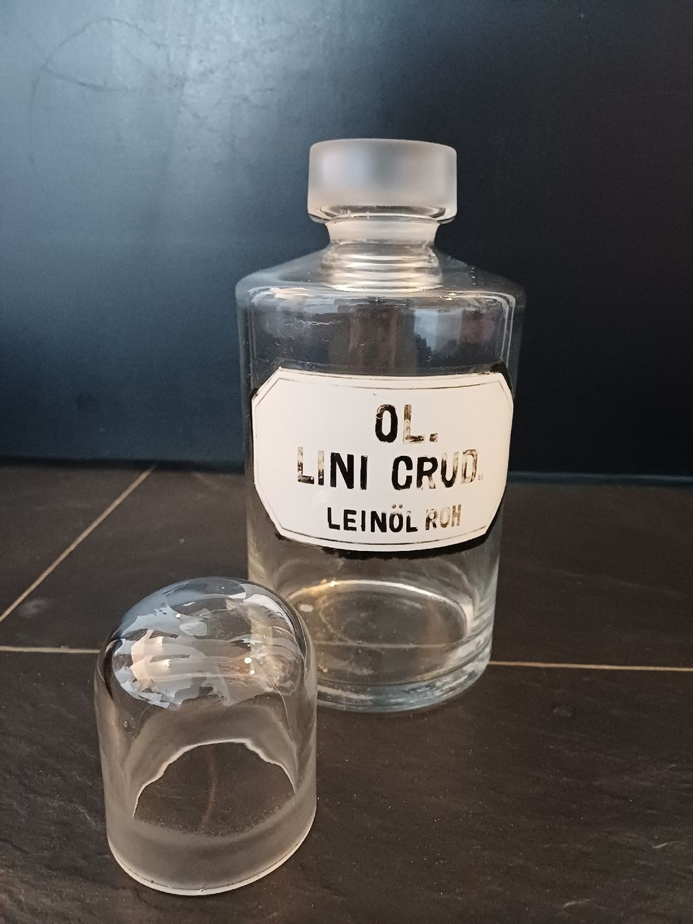 Accessori da laboratorio: Alte Apothekerflasche, Leinöl roh – Usato da Niederuzwil venduto da wolkenlos80 3