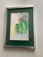 Grüne Eulen Aquarell - Original Kunstwerk mit Rahmen!