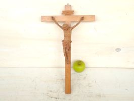 Kruzifix Jesus Kreuz Vintage Holz Schnitzerei Figur Religion