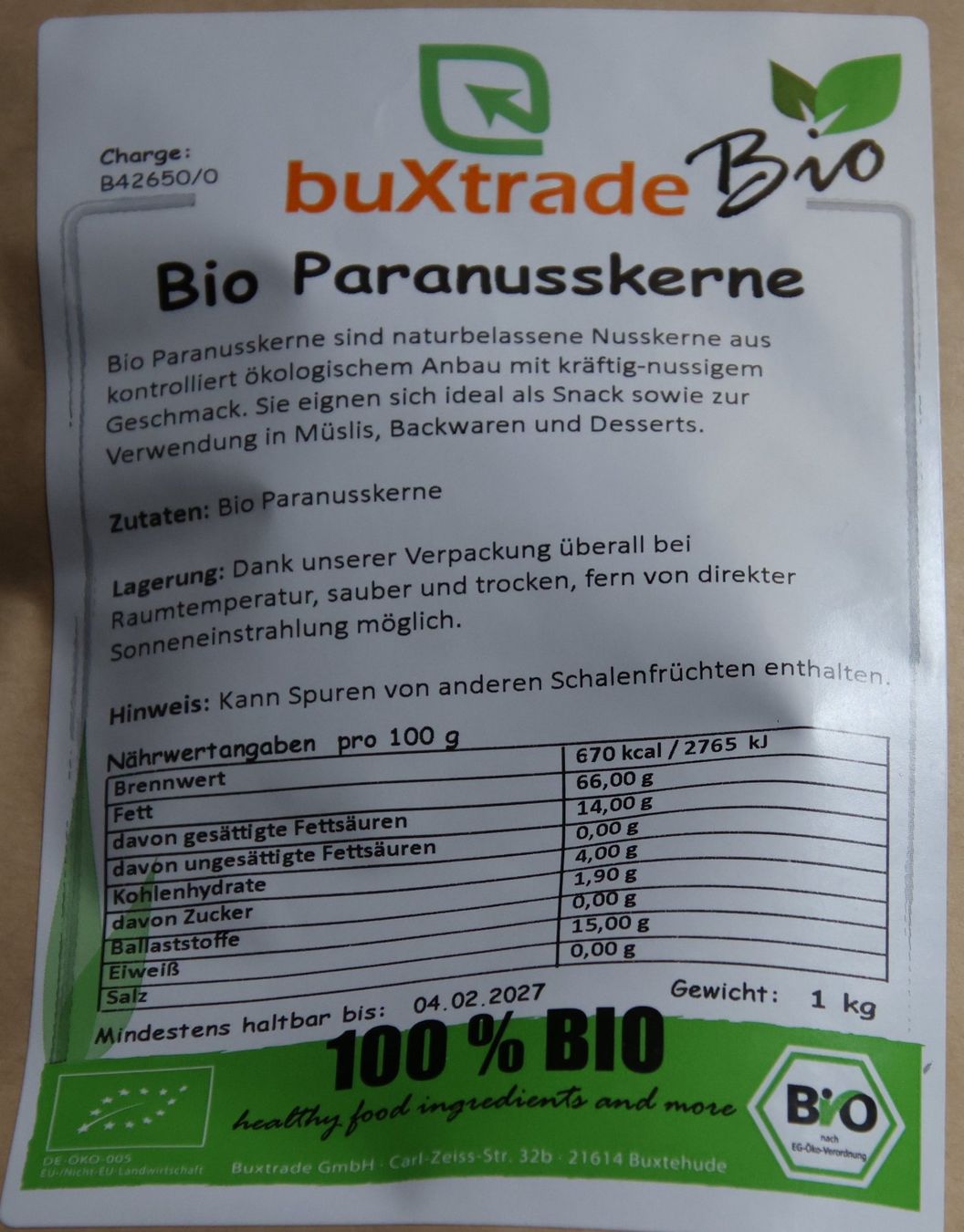 Cibi & Specialità: 1 kg Bio Paranüsse – Nuovo e nell'imballaggio originale da Diegten venduto da dolphin04 1