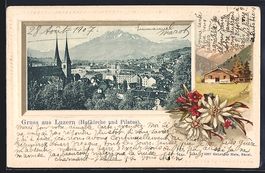 AK Luzern, Hofkirche und Pilatus, 1907