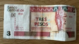 3 Pesos Convertible Kuba Banknote, Jahr 2007, Selten!