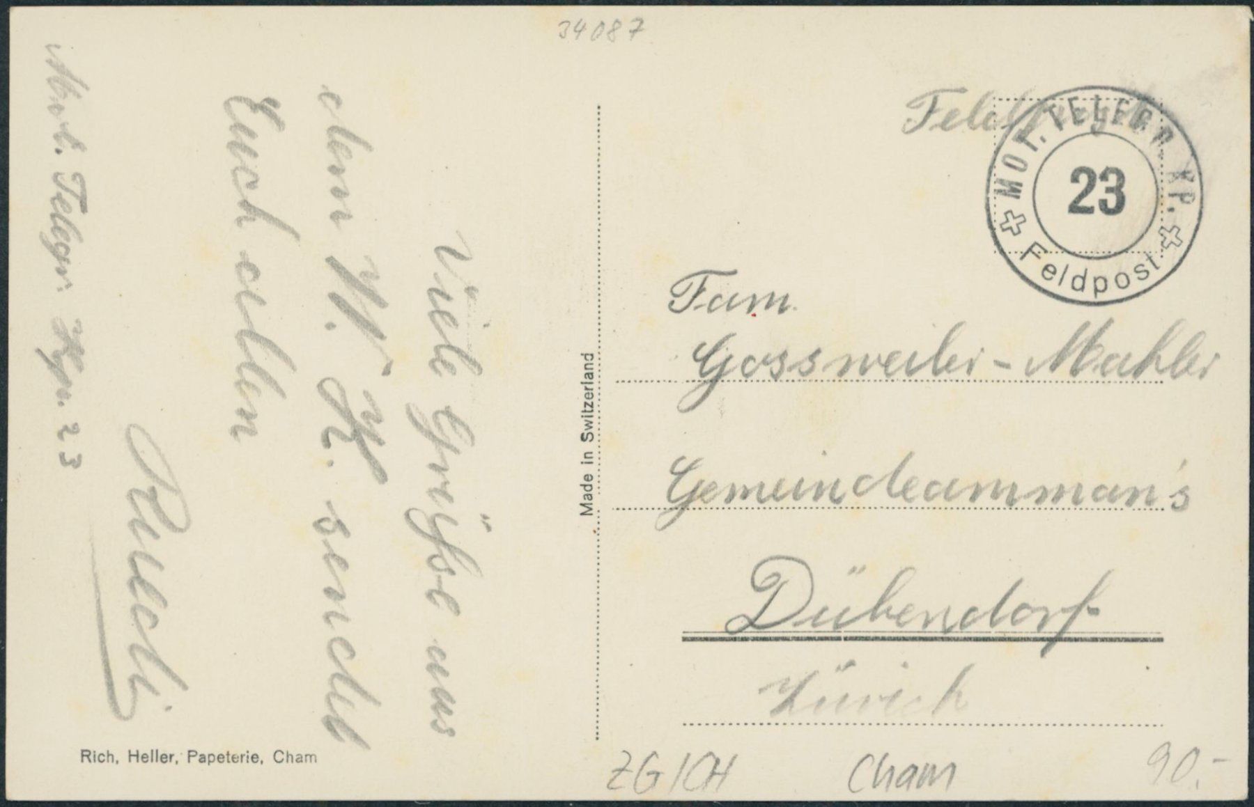 Cartoline postali: ZG Cham – Usato da Schindellegi venduto da dormay 1