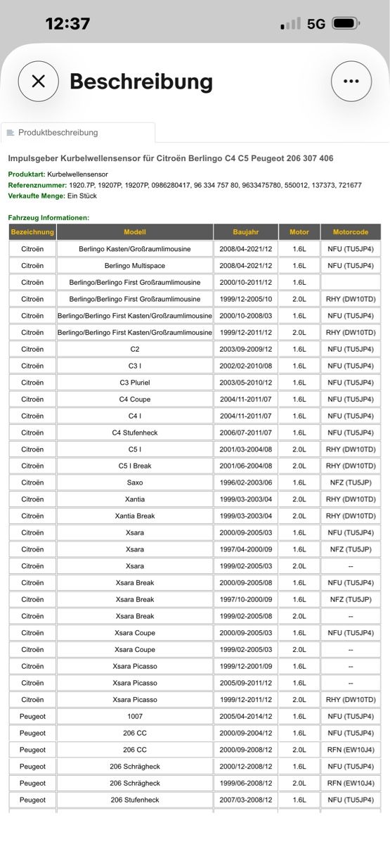Peugeot Motori: Nockenwellen sensor Peugeot Citroen – Usato da Benglen venduto da Jeki1212 3