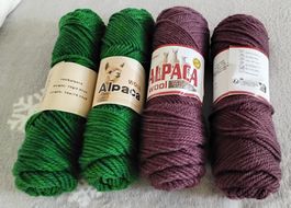 Wolle Alpaka grün und aubergine 4 Knäuel neu