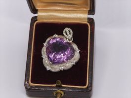Luxus Amethyst Herz Anhänger, 925 Silber Fassung Herzschliff