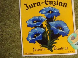 vintage 60iger years Jura-Enzian Etikette Decoppet Wädenswil