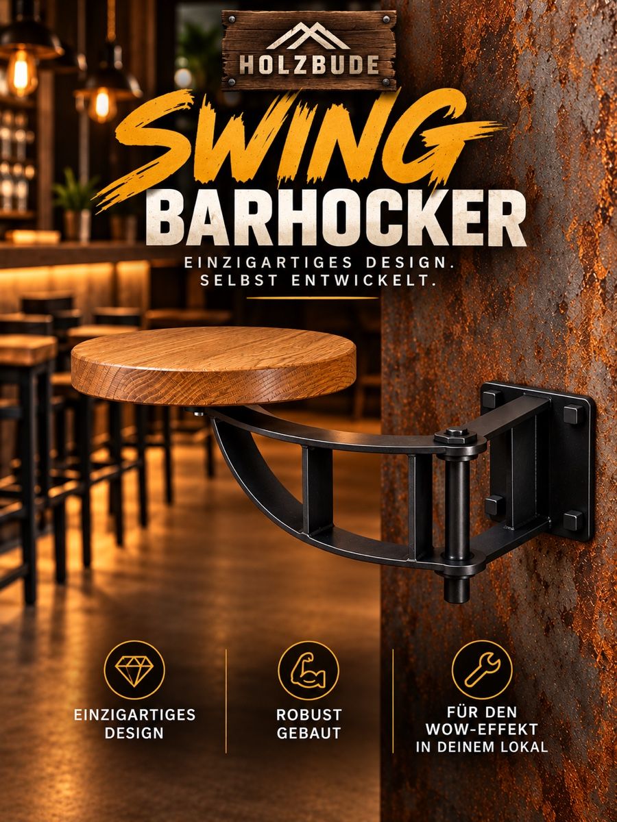 Hocker: Swing-Barhocker | Massive Eiche & Stahl | Industrial Design – Gebraucht aus Hochdorf von ism_d5kz 2