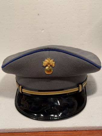 Peaked Cap grey blue trim gold emblem