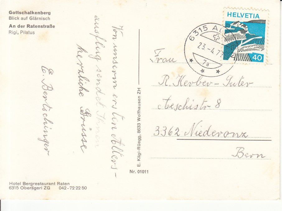 Cartoline postali: Raten-Gottschalkenberg 1977 – Usato da Bürglen TG venduto da StampGraf 1
