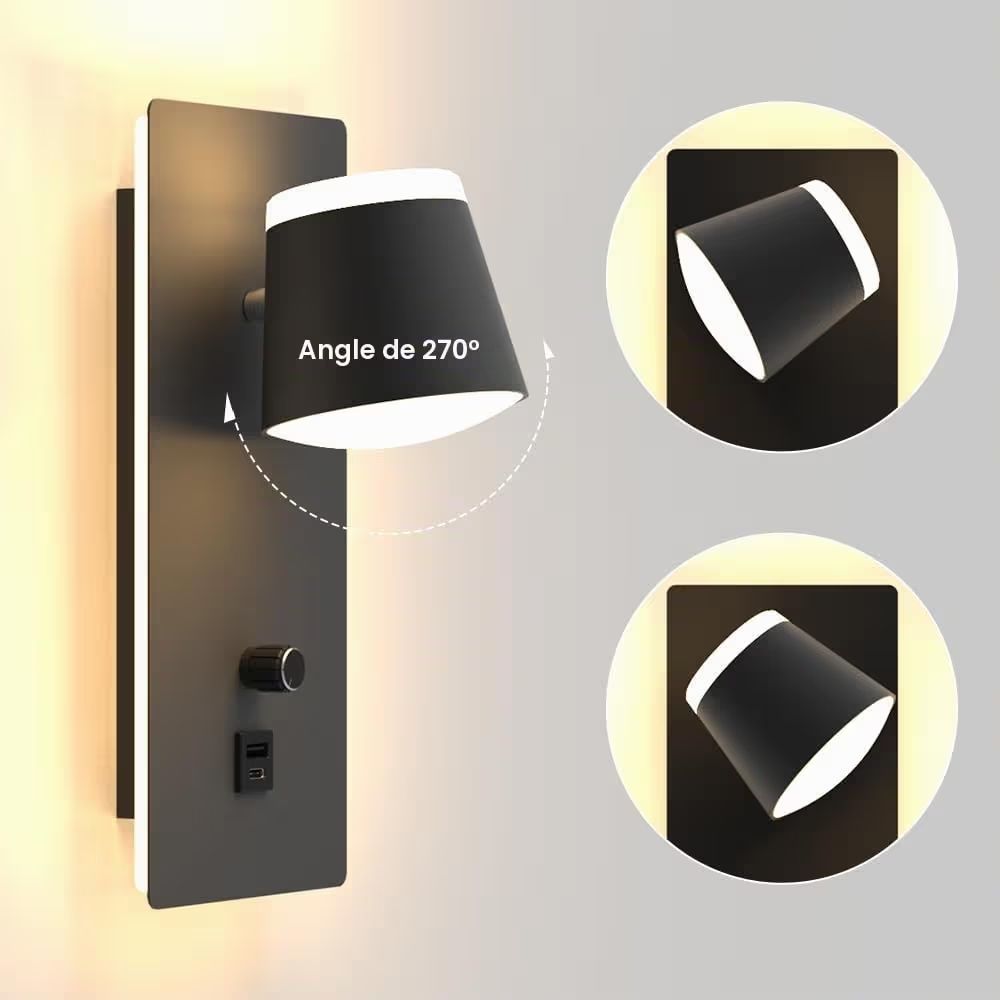 Lampade: 2 LED Wall Lamps - Black, Dimmable, Rotatable, USB and USB-C – Nuovo e nell'imballaggio originale da Zürich venduto da jor_68rp 6