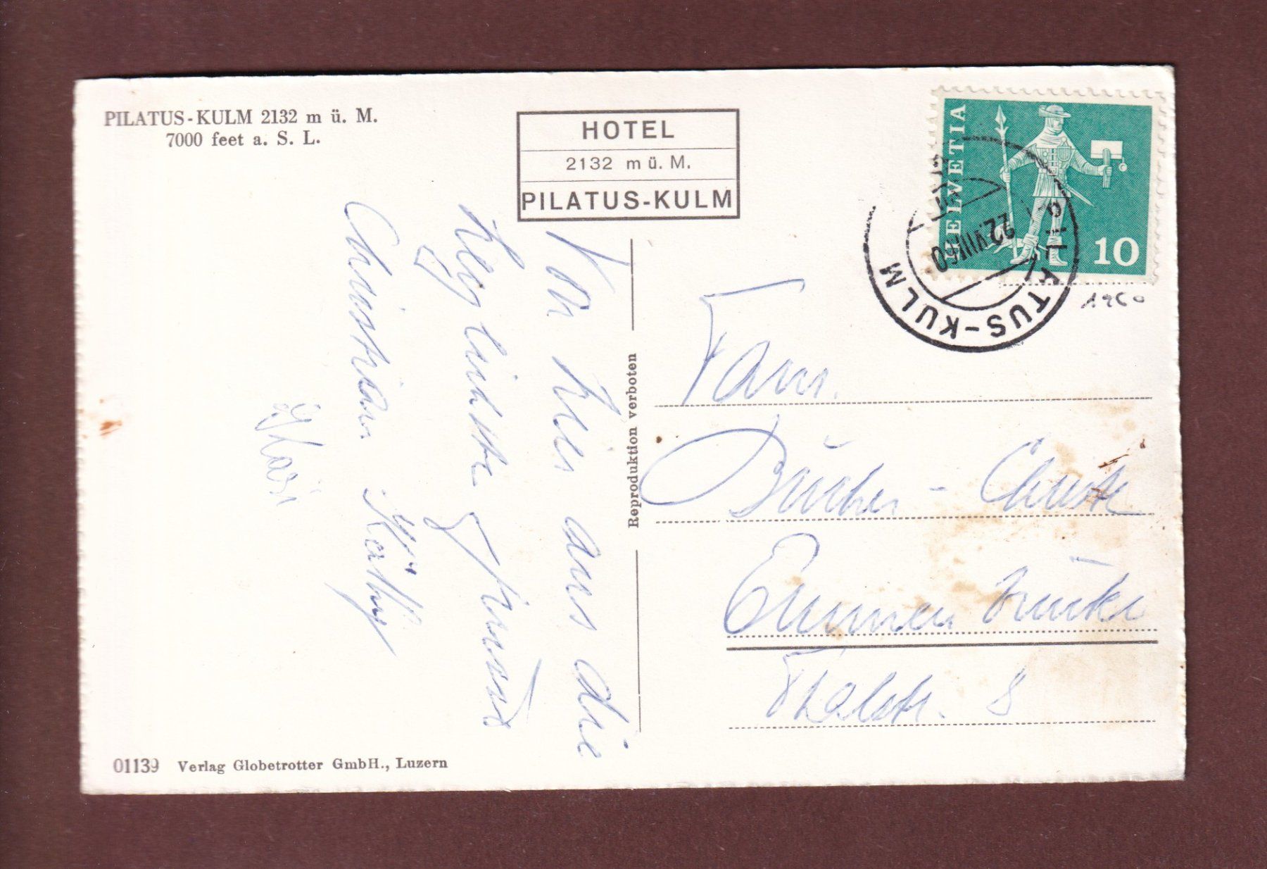 Cartes postales: PILATUS-KULM - 1960 – D'occasion à Pully par nicecards-shop 1