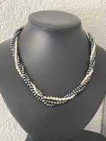 vintage 3 rangé de perles blanches et noires longueur 45 cm