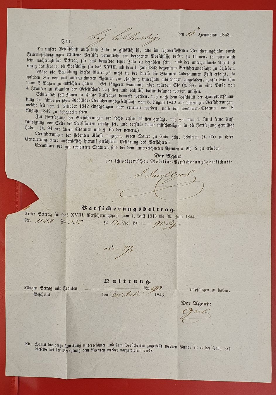 Tutti i francobolli: Liechtensteig 1843 -Schweiz. Mobiliar Vers. Gesellschaft – Usato da Kreuzlingen venduto da Rschweiz1 2