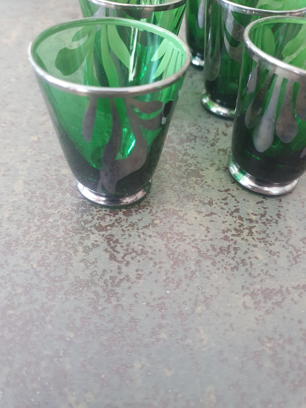 Bicchieri: 6er Set edle Schnapsgläser, Glas, grün mit Silberdekor – Usato da Reinach venduto da 3Guggerli 1