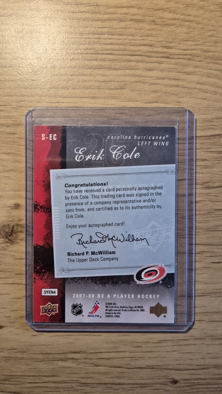 NHL Cartes à collectionner: NHL Eric Cole Carolina Hurricanes – D'occasion à Bellach par IceCards-80 1
