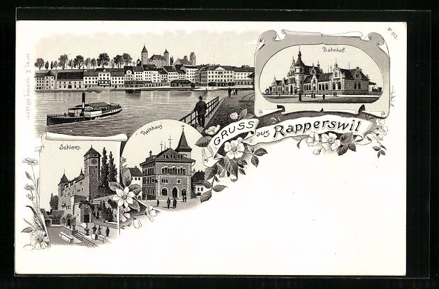 Cartoline postali: Litho Rapperswil, Schloss, Rathaus, Ansi – Usato da Berlin venduto da bartko-reher