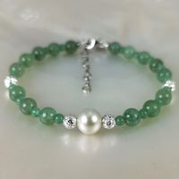 Bracelet pierres fines Aventurines et perle Akoya Ag925