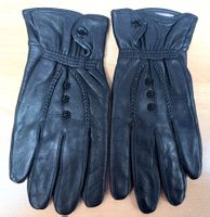 Gants d’hiver pour femmes, noir, en cuir, doublés-Gr: 7.5