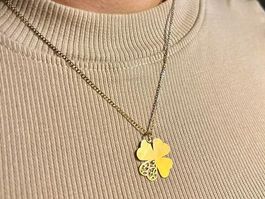 Kleeblatt Anhänger Gold 585 Echtgold mit kette s925