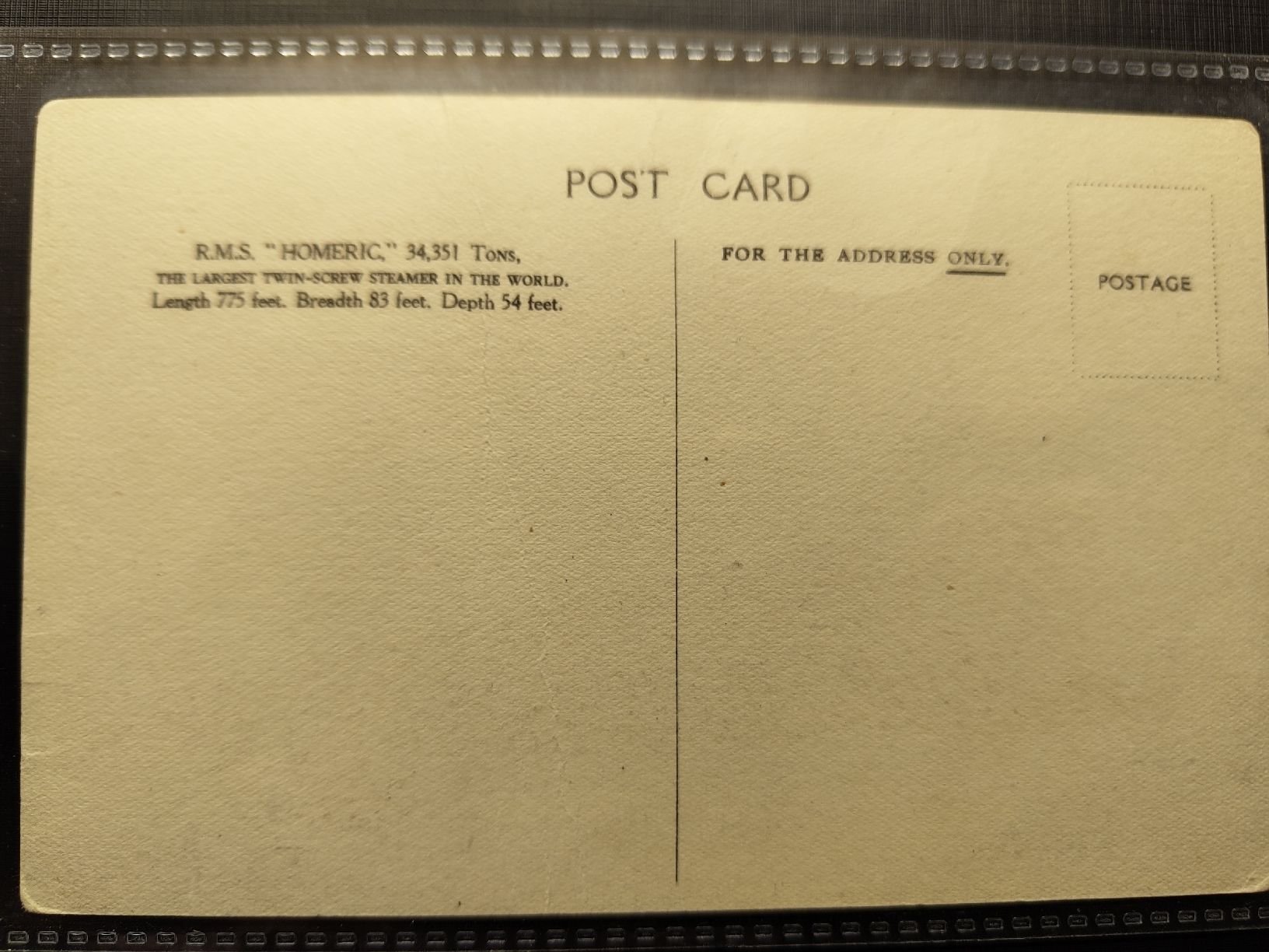 Cartes postales: WHITE STAR LINE - RMS HOMERIC – D'occasion à Doppleschwand par Queens_Road_401 1