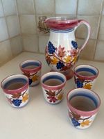 Keramik Krug mit 5 Gläsern, Trauben Design, Handarbeit 🍇