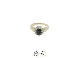 18K Gelbgold - 750 Ring 5.9gr mit Saphir & 12 Diamanten