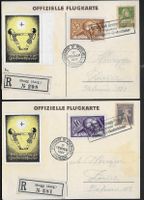 1927 zwei R/PESTALOZZI offiz. Flugkarte F6+7 VIGNETTE ab 1.-
