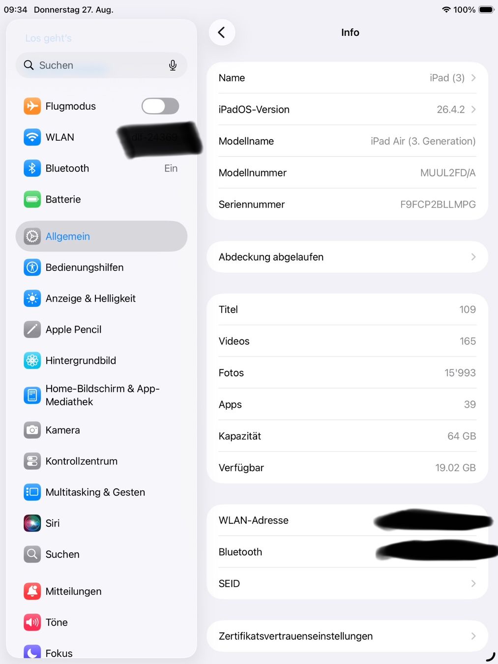 Apple Tablet PC: iPad Air 3. Gen. Wi-Fi, 64GB – Gebraucht aus Schaffhausen von Tempera 6