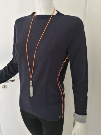 🤩S.OLIVER STRICK-PULLOVER DUNKELBLAU MIT ORANGE-STREIFFEN
