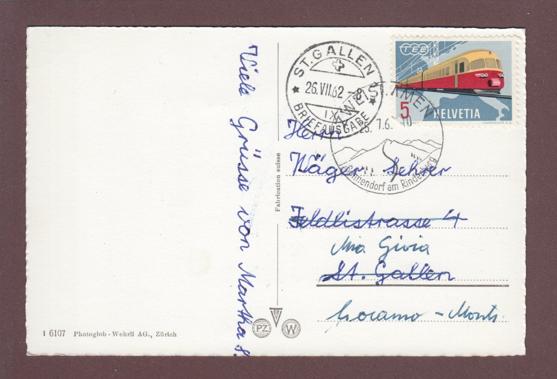 Cartoline postali: ZWEISIMMEN - Wildstrubel - 1962 – Usato da Pully venduto da nicecards 1