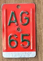 AG 65 - VELONUMMER - FAHRRADSCHILD - PLAQUE DE VELO - AG 65