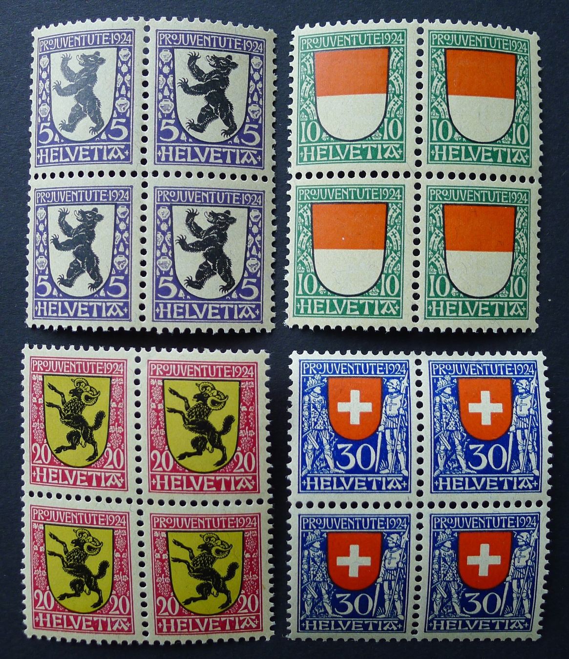 Alle Briefmarken: PJ 1924, Viererblöcke J29-J32 postfrisch ** – Gebraucht aus Ebikon von SilvioFreund