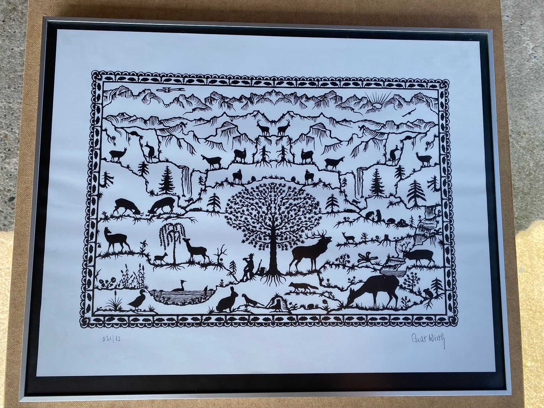 Campanacci mucche: schöne Scherenschnitt Lithographie von Beat Wirth – Usato da Feldbach venduto da Fea1 1