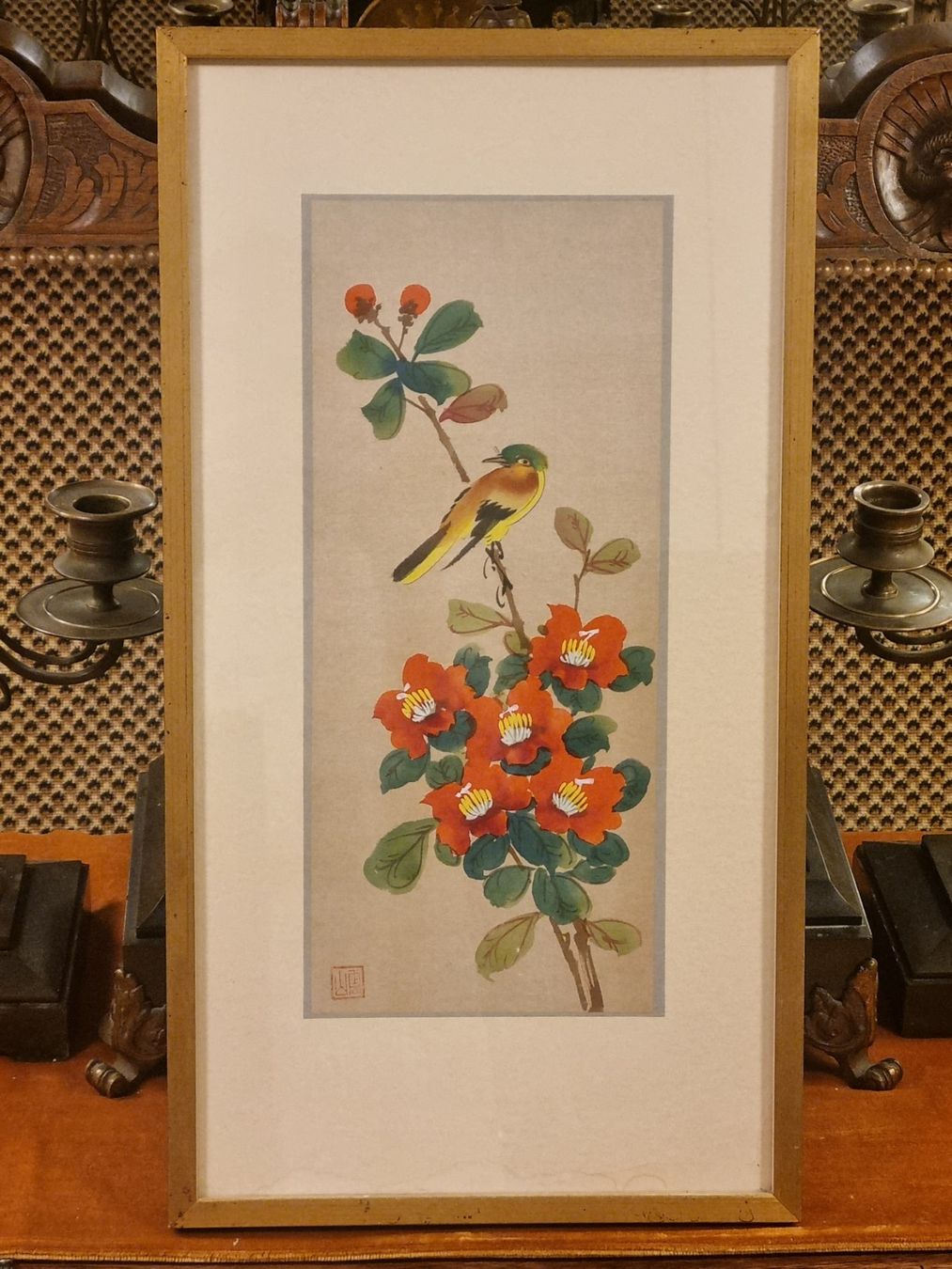 Gemälde: Chinesische Grafik auf vermutl. Seide, Vogelmotiv – Gebraucht aus Scharnachtal von devin03 2