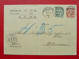 1907, Nr.82+83 auf Nachnahme von BREMGARTEN n.Villmergen