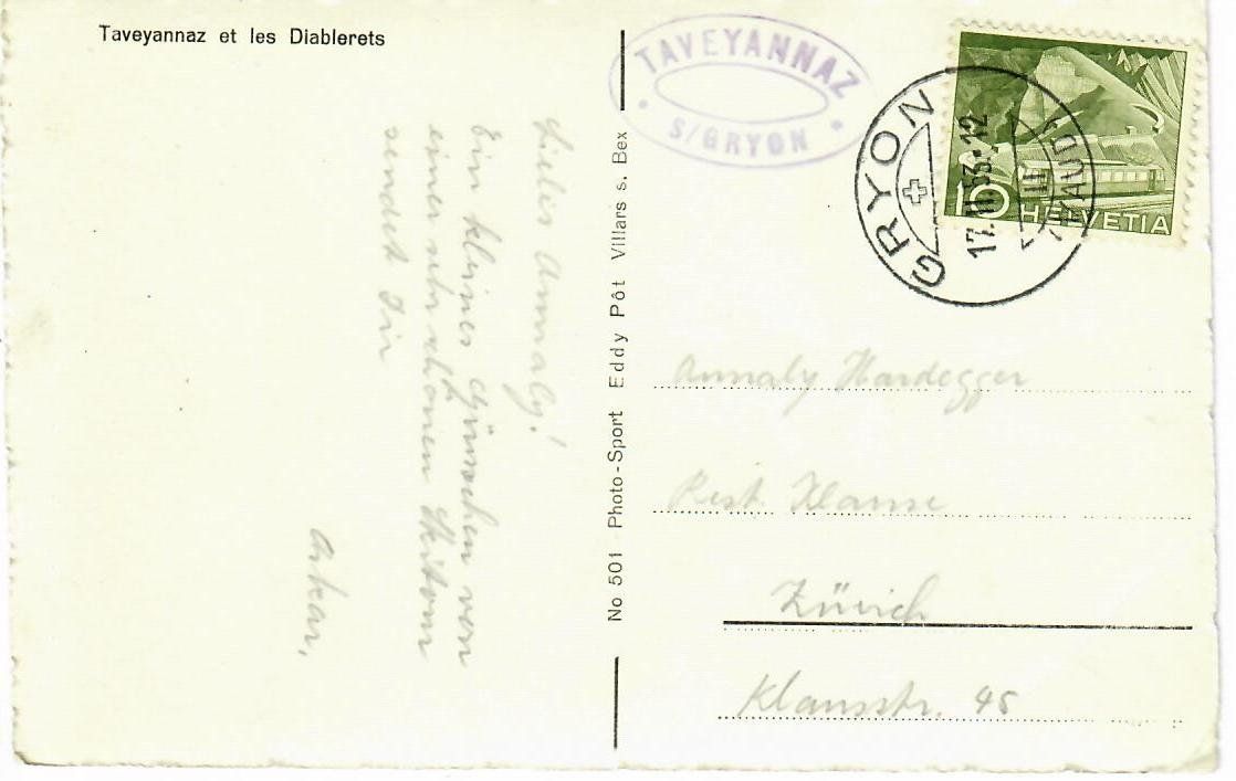 Ansichtskarten: Taveyannaz  1953 – Gebraucht aus Hochdorf von Ziegel-16 1